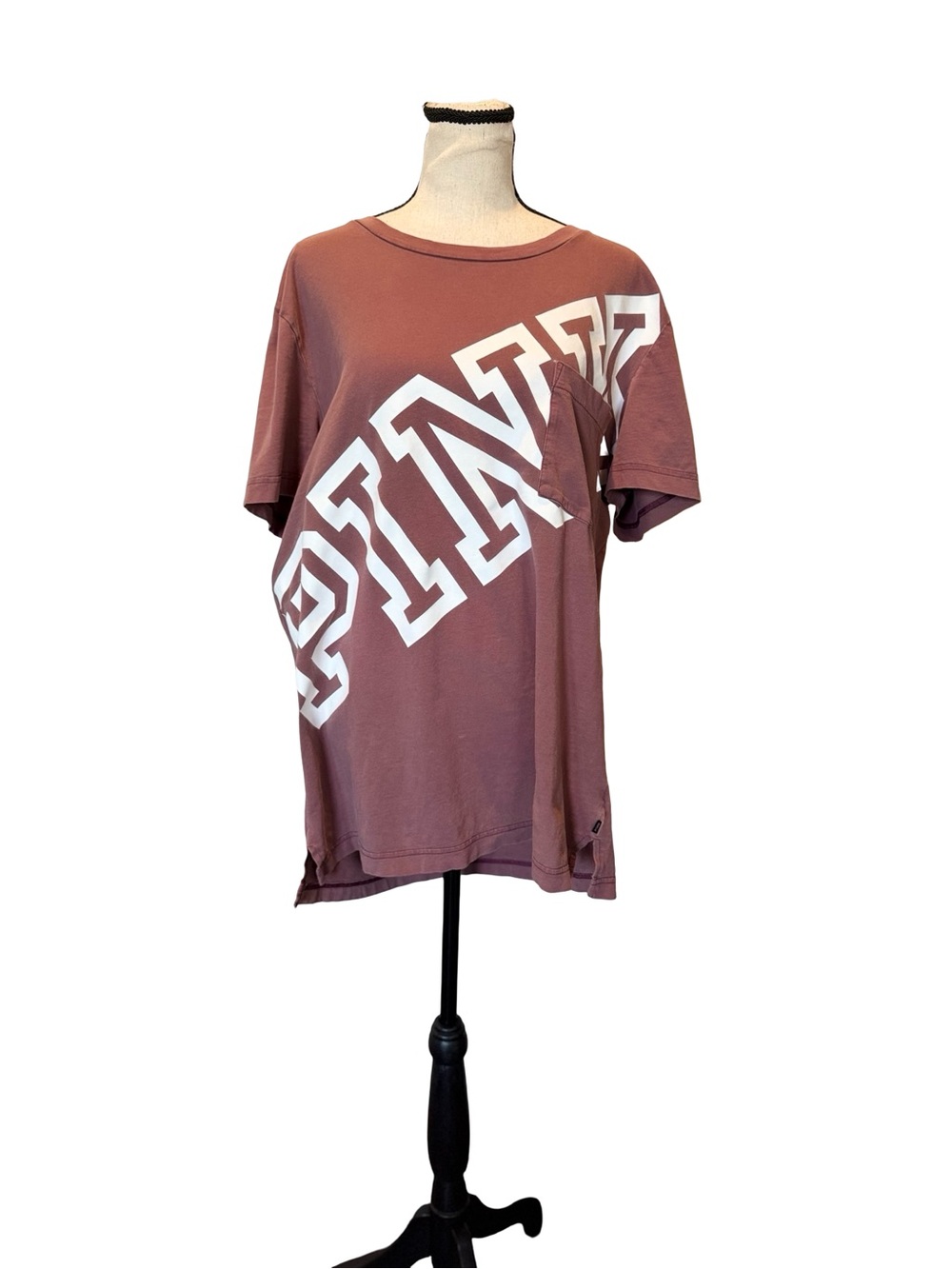 PINK Victoria’s Secret Oversized Logo Tee Mauve Pink Pocket T-Shirt L